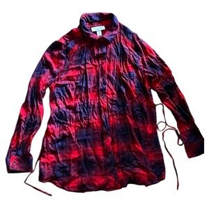 Motherhood Maternity Red and Blue Casual Button Down Shirt